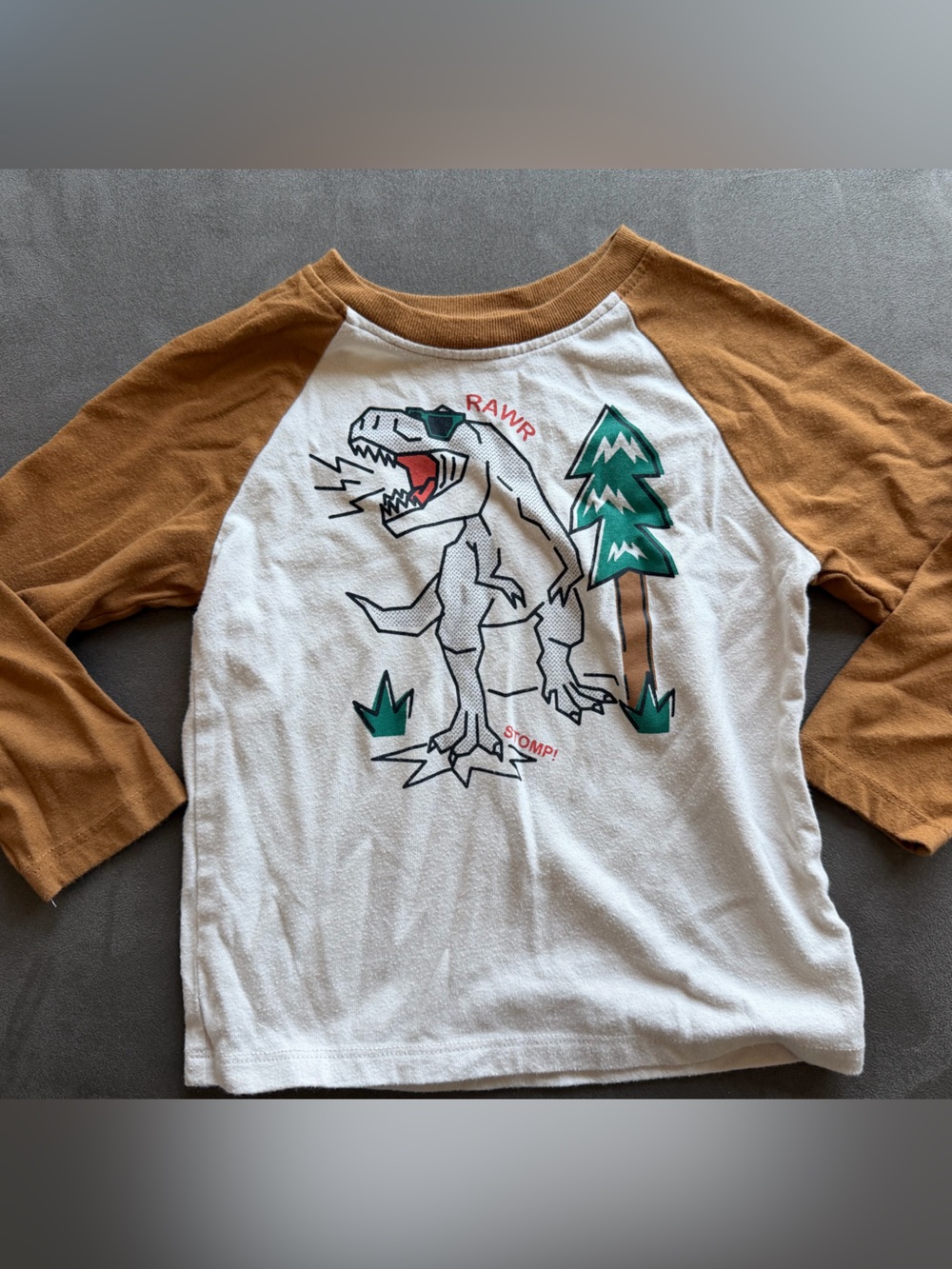 Garanimals White & Brown Raglan Dino Graphic Tee